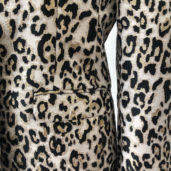 CHICO’S Leopard Animal blazer jacket cream black metallic gold threads Size 4 - Picture 14 of 16